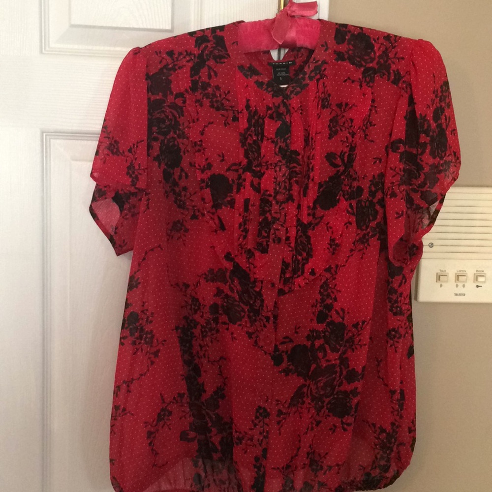Red sheer button down blouse